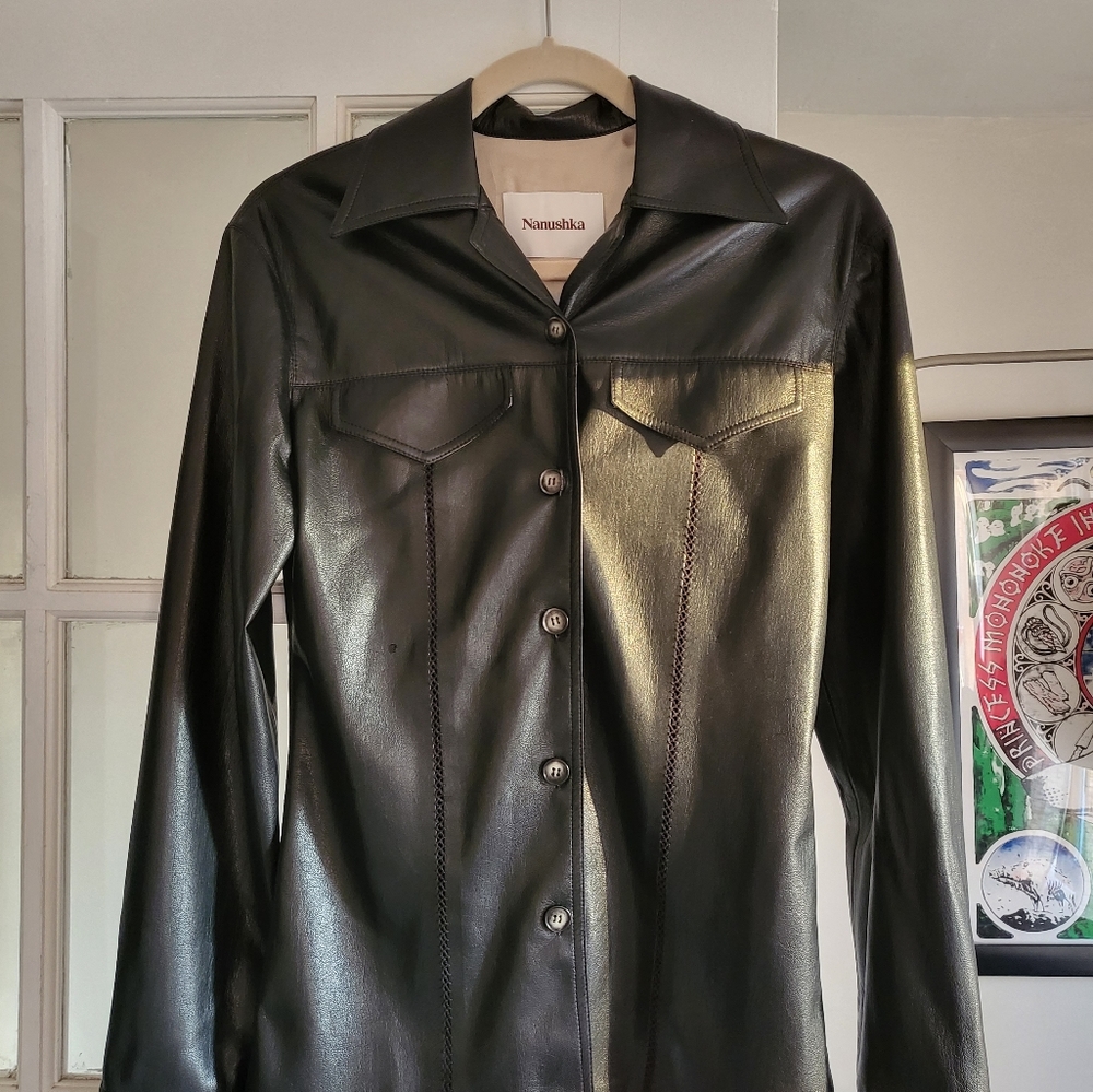 NWT Nanushka Faux Leather Button Down